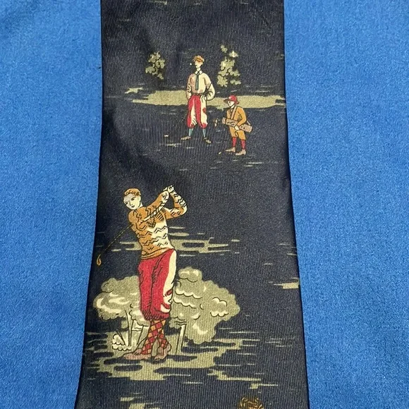 Vintage Golf Tie Necktie Blue with‎ Men playing Golf  Proffitts vintage scene - Picture 4 of 7